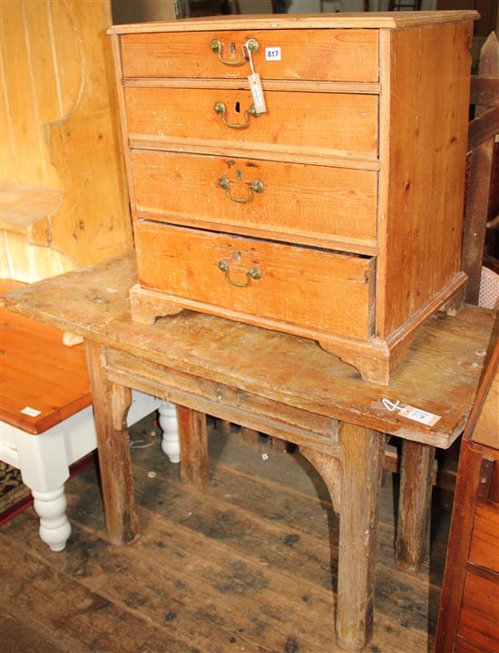 Small pine chest of drawers & table